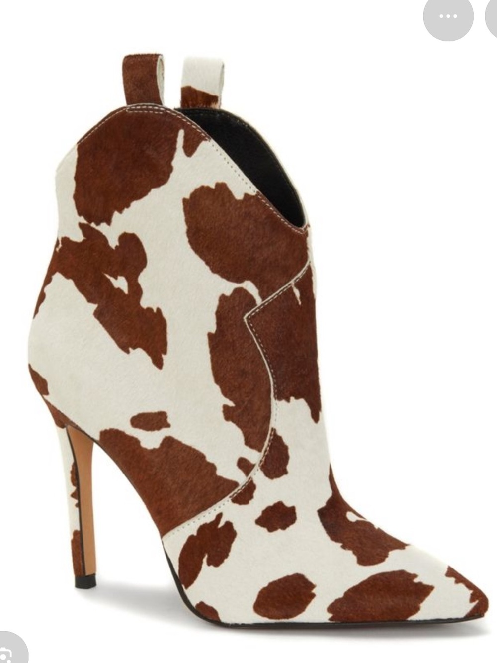 Jessica Simpson Brown and White Cow-Print Pointed Toe Ankle Booties